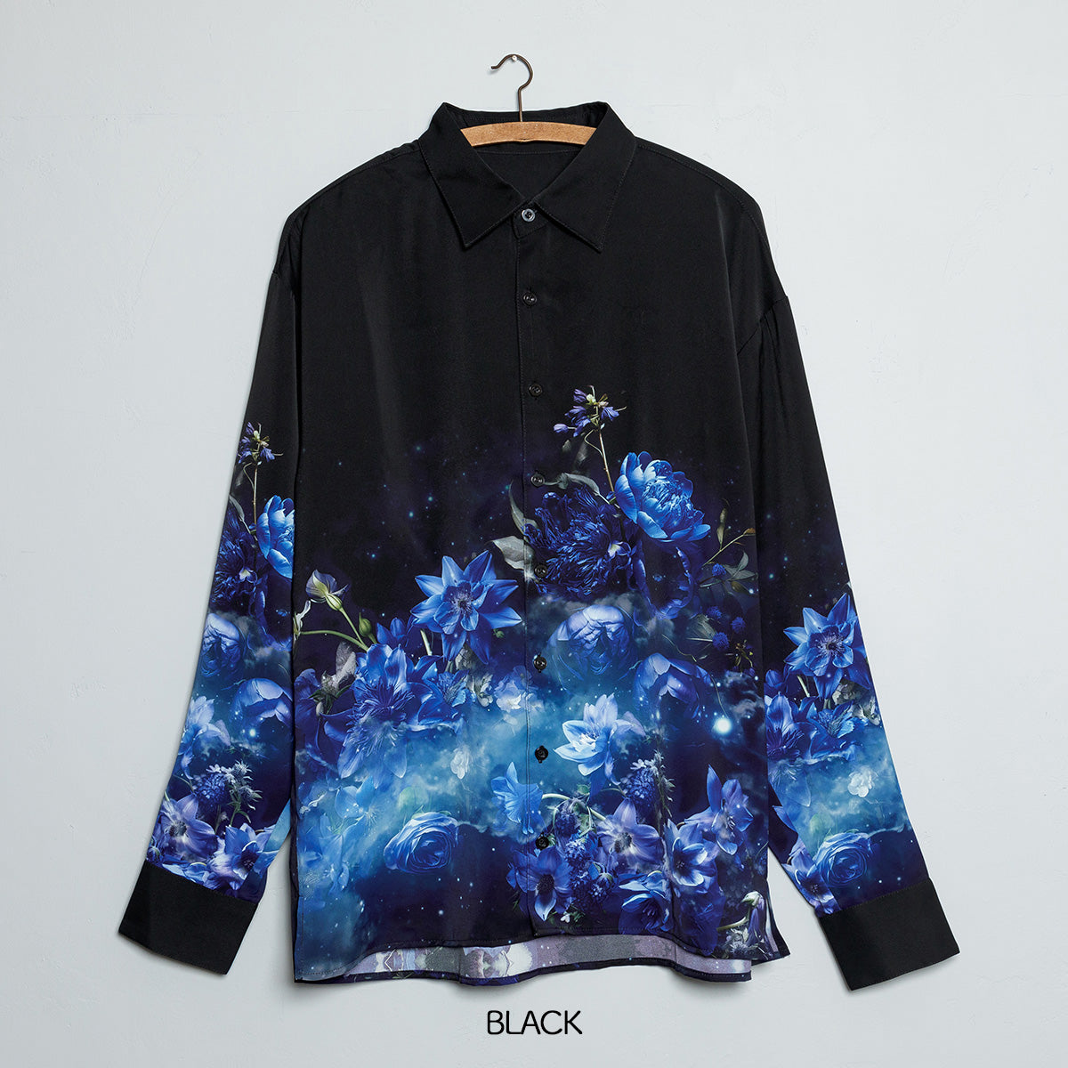【cielkocka】星空の花束シャツ(BLACK/BLUE)