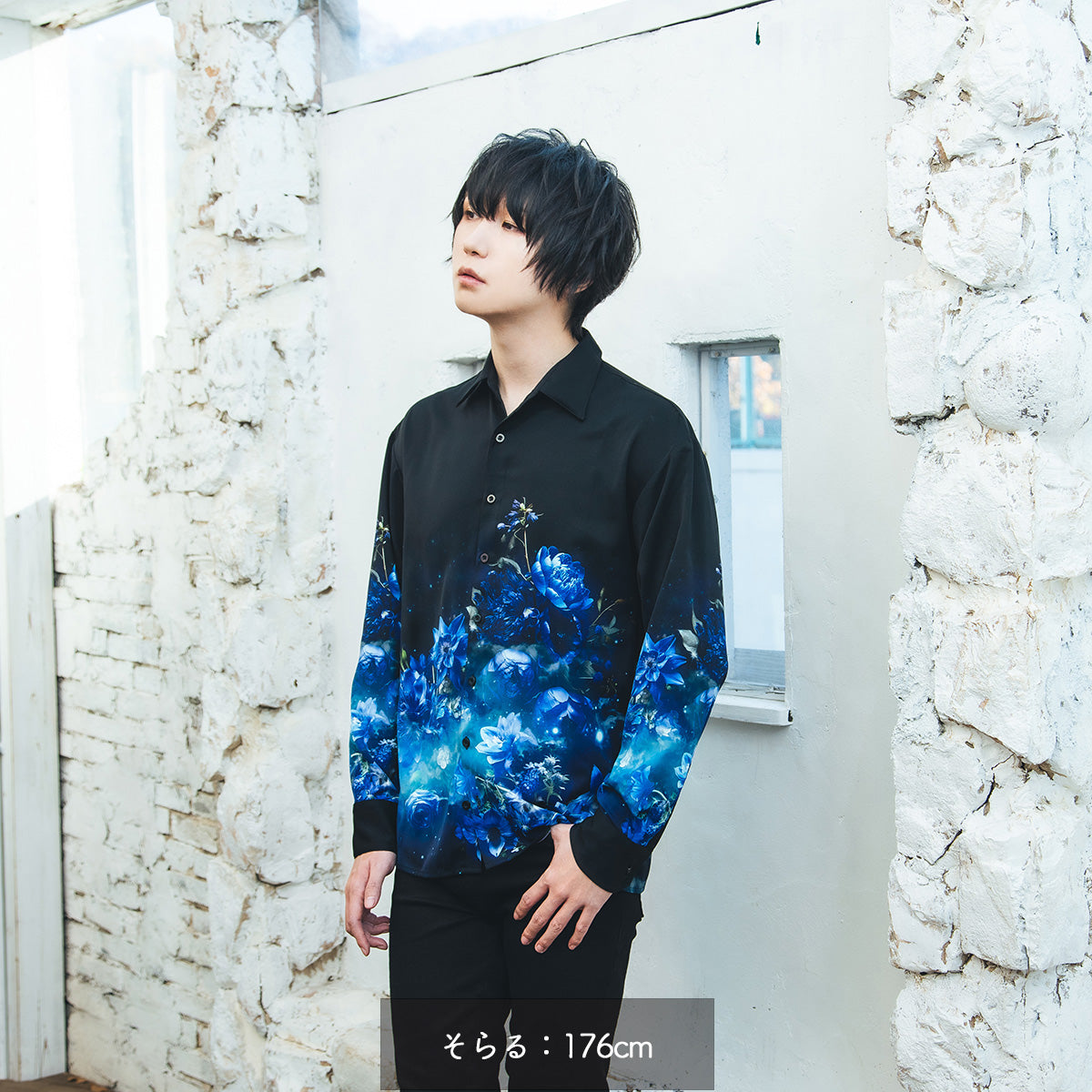 【cielkocka】星空の花束シャツ(BLACK/BLUE)