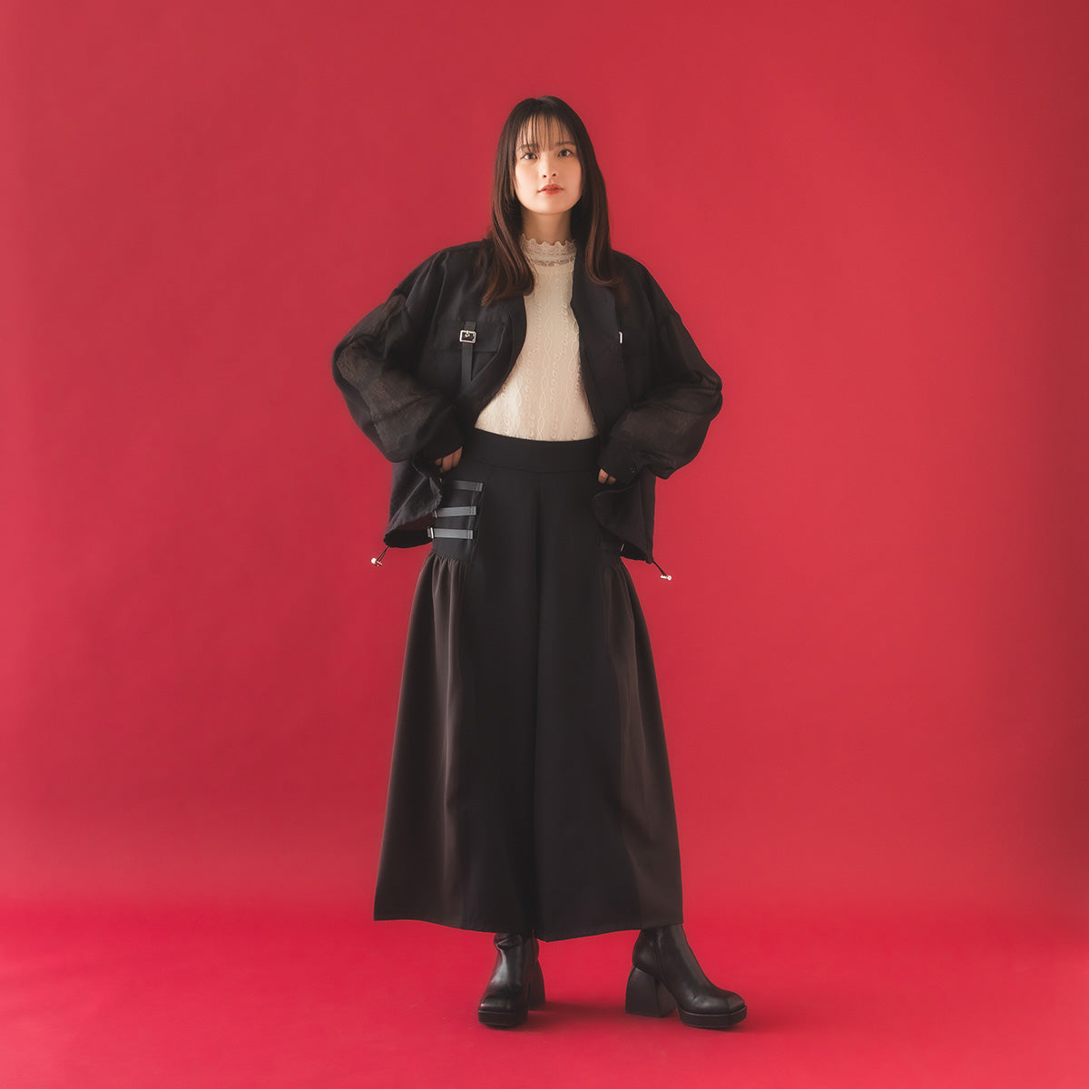 【mew】サイドベルトワイドパンツ