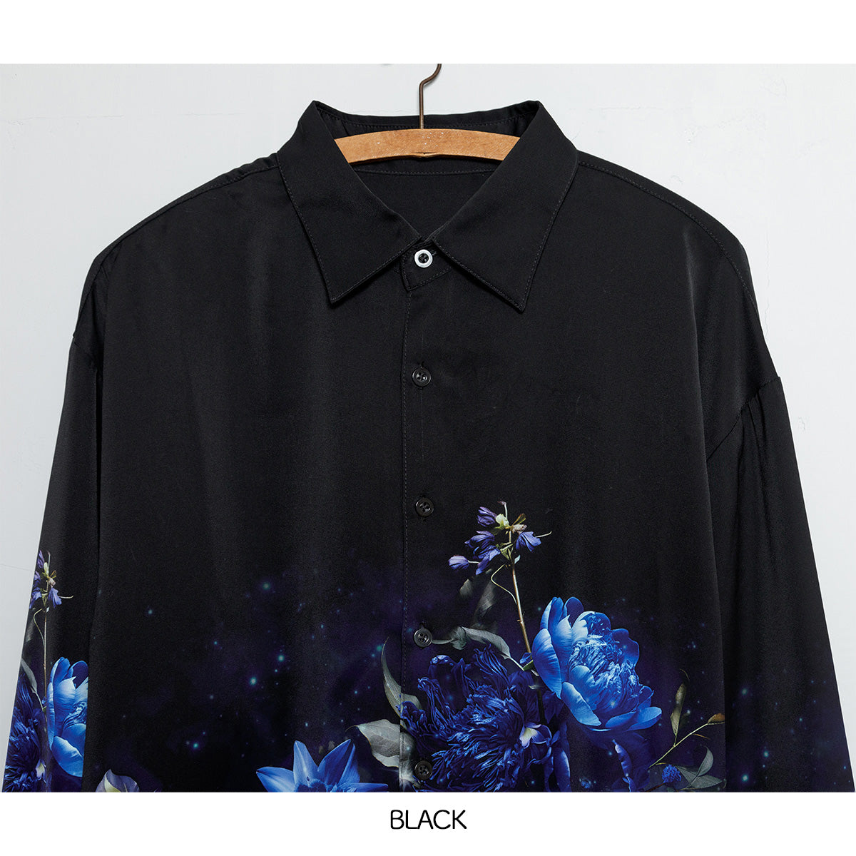 【cielkocka】星空の花束シャツ（BLACK／BLUE）