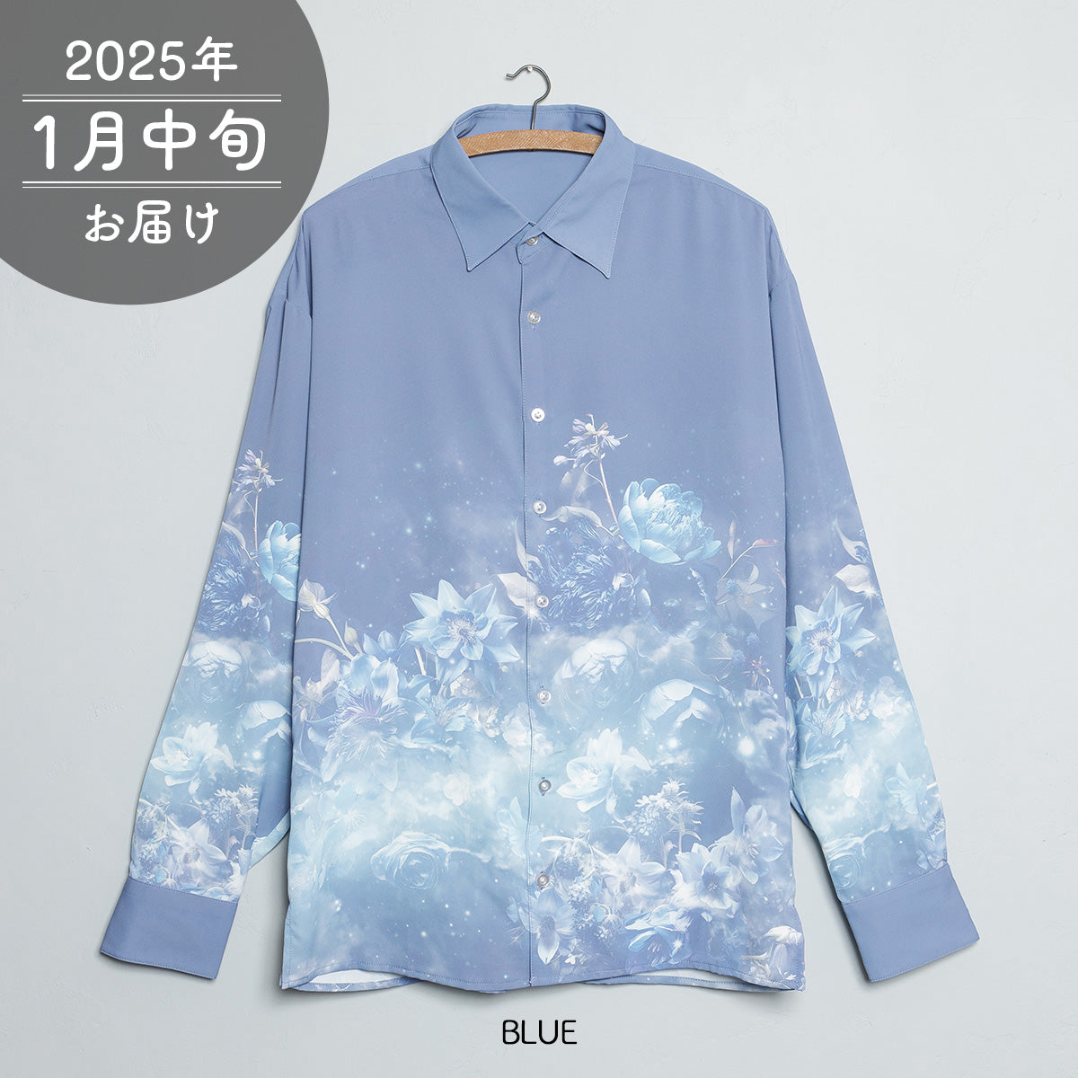 【cielkocka】星空の花束シャツ（BLACK／BLUE）