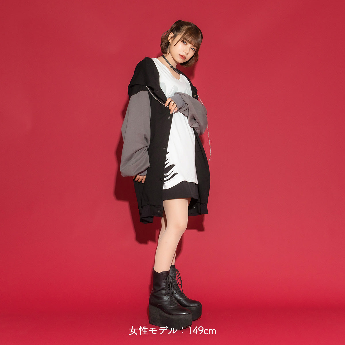 【mew】チェーンフードブルゾン(GRY)